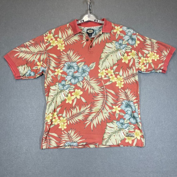 Tommy Bahama Other - VTG Tommy Bahama Polo Shirt Men Medium Coral Floral Print Hawaiian Cotton Island